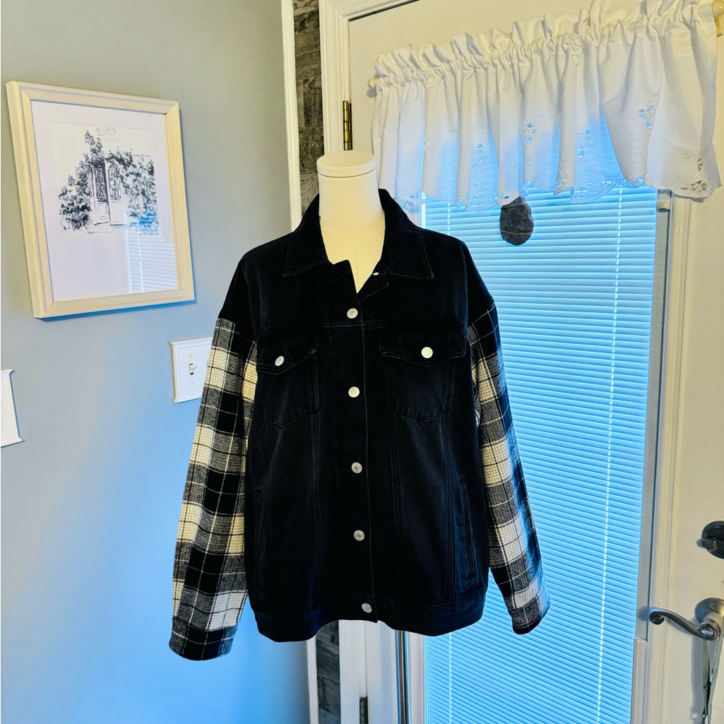 Forever 21 Denim And Flannel Jacket Sz Lg